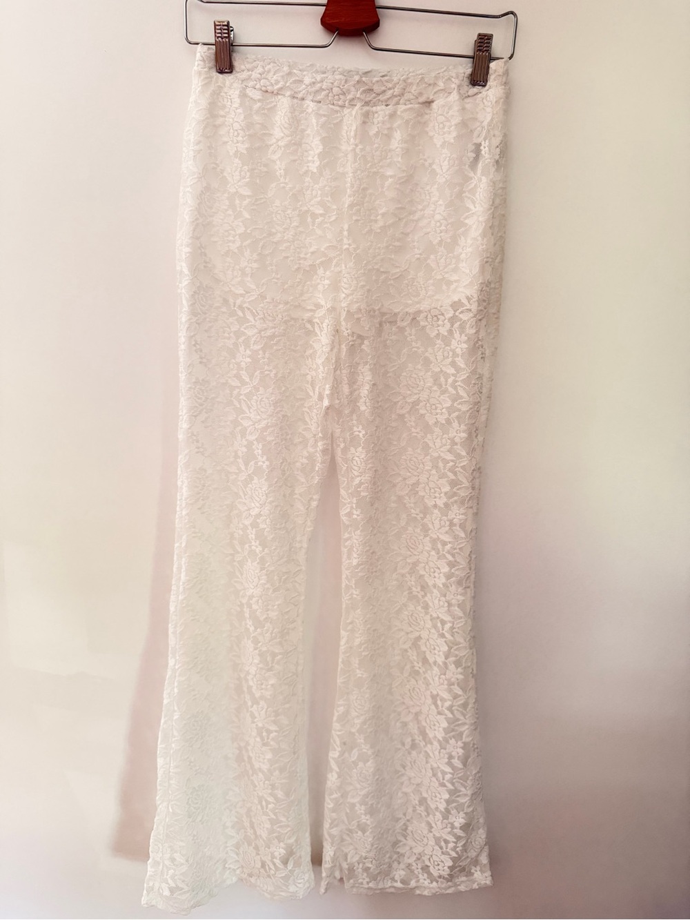 Lace Flared Pants in white
